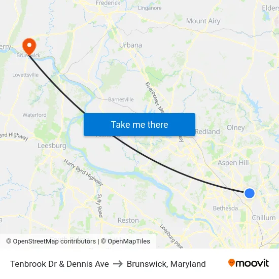 Tenbrook Dr & Dennis Ave to Brunswick, Maryland map