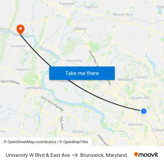University W Blvd & East Ave to Brunswick, Maryland map