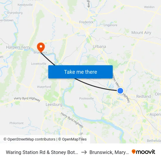 Waring Station Rd & Stoney Bottom Dr to Brunswick, Maryland map
