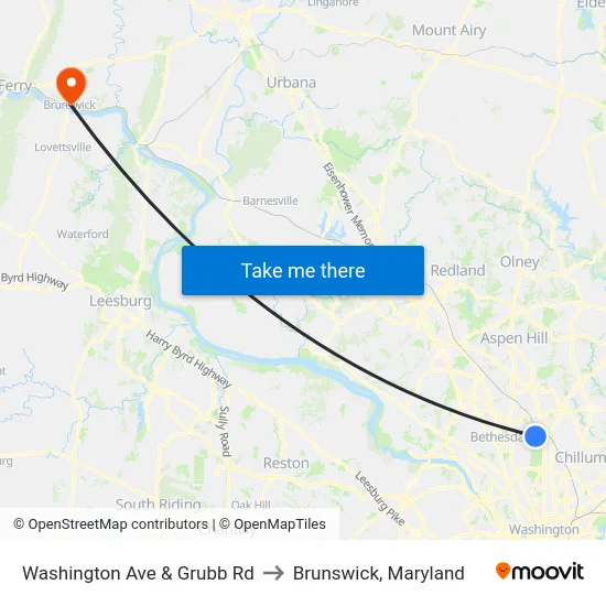 Washington Ave & Grubb Rd to Brunswick, Maryland map