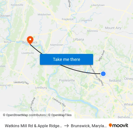 Watkins Mill Rd & Apple Ridge Rd to Brunswick, Maryland map
