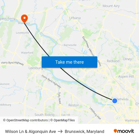 Wilson Ln & Algonquin Ave to Brunswick, Maryland map