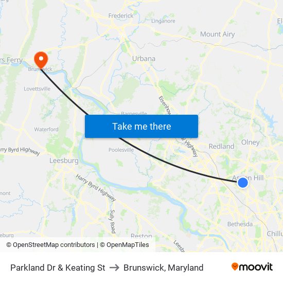 Parkland Dr & Keating St to Brunswick, Maryland map