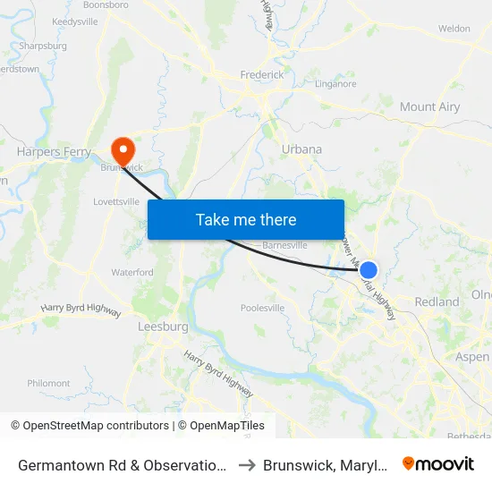 Germantown Rd & Observation Dr to Brunswick, Maryland map