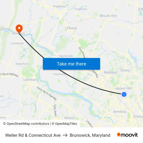 Weller Rd & Connecticut Ave to Brunswick, Maryland map