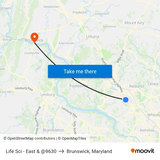 Life Sci - East & @9630 to Brunswick, Maryland map