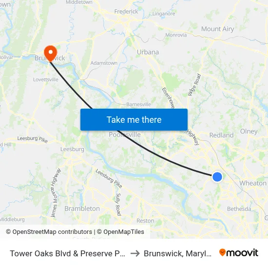 Tower Oaks Blvd & Preserve Pkwy to Brunswick, Maryland map