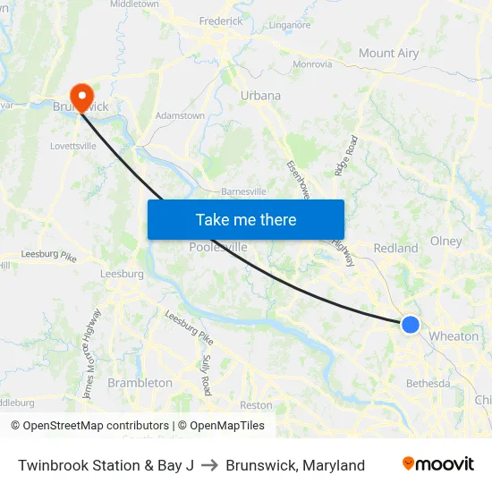 Twinbrook Station & Bay J to Brunswick, Maryland map