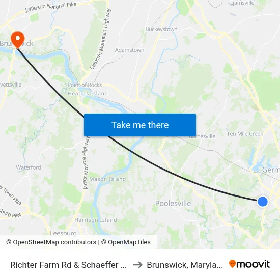Richter Farm Rd & Schaeffer Rd to Brunswick, Maryland map
