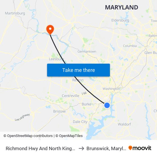 Richmond Hwy And North Kings Hwy to Brunswick, Maryland map