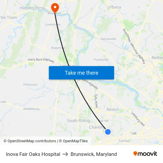 Inova Fair Oaks Hospital to Brunswick, Maryland map