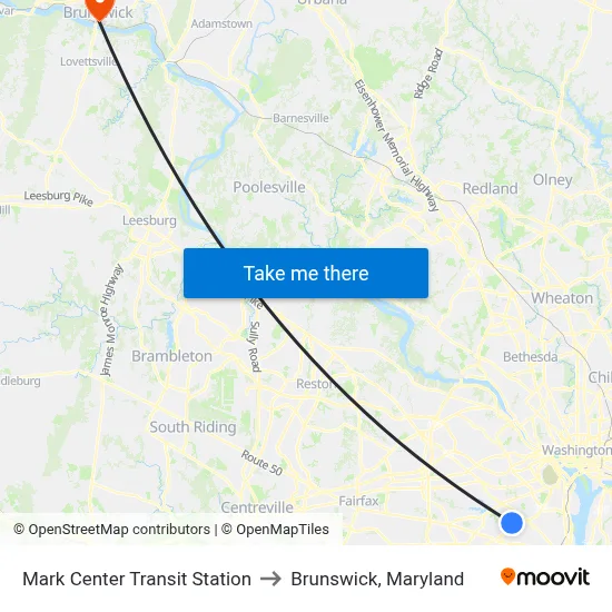 Mark Center Transit Station to Brunswick, Maryland map