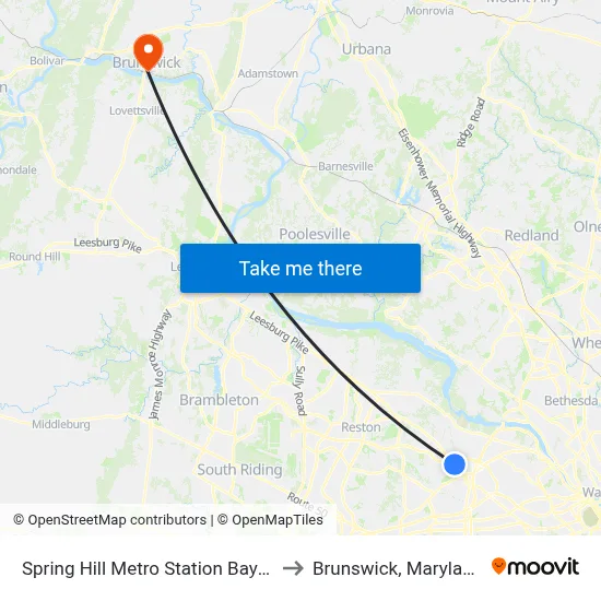 Spring Hill Metro Station Bay C to Brunswick, Maryland map
