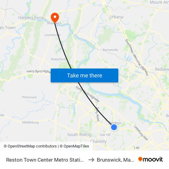 Reston Town Center Metro Station S Bay B to Brunswick, Maryland map