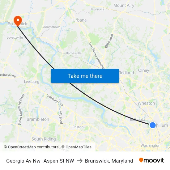 Georgia Av Nw+Aspen St NW to Brunswick, Maryland map