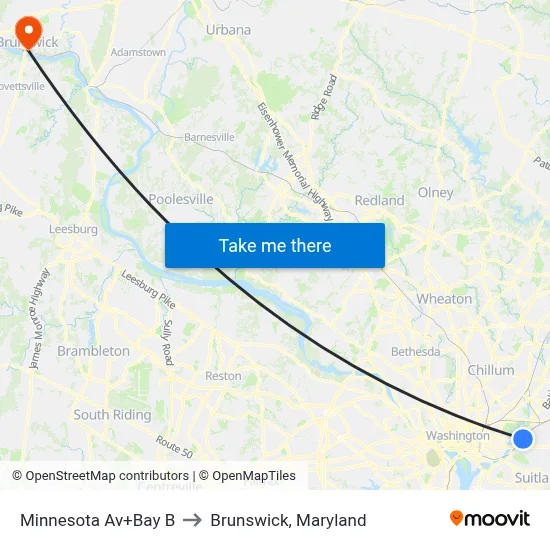 Minnesota Av+Bay B to Brunswick, Maryland map