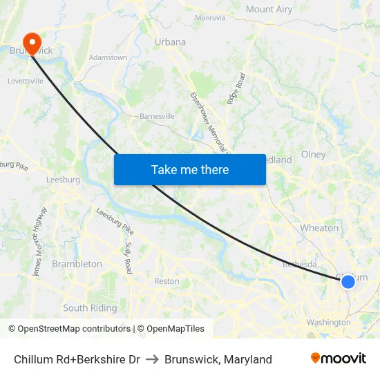 Chillum Rd+Berkshire Dr to Brunswick, Maryland map