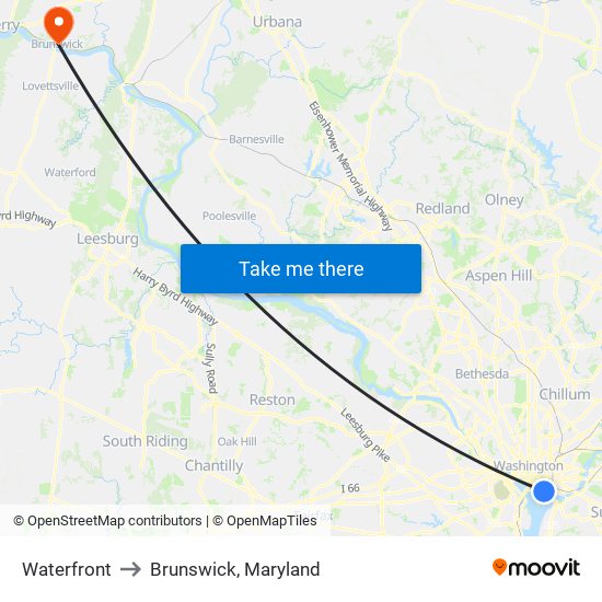 Waterfront to Brunswick, Maryland map