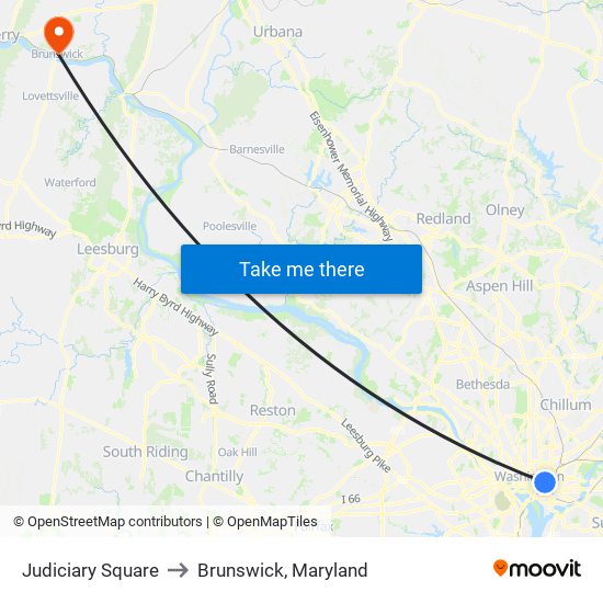 Judiciary Square to Brunswick, Maryland map