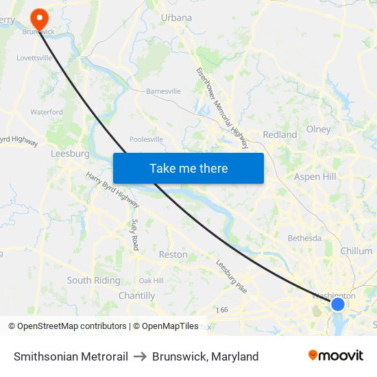 Smithsonian Metrorail to Brunswick, Maryland map