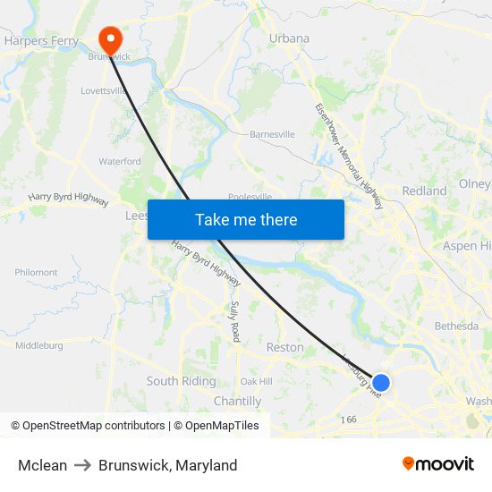 Mclean to Brunswick, Maryland map