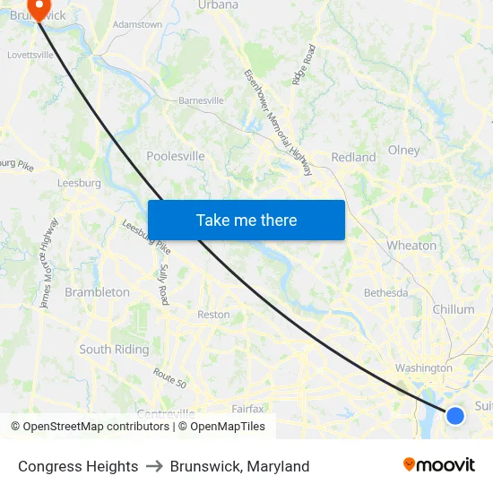 Congress Heights to Brunswick, Maryland map