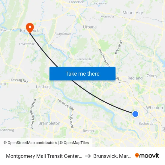 Montgomery Mall Transit Center & Bay A to Brunswick, Maryland map