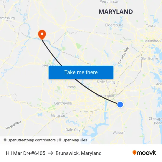 Hil Mar Dr+#6405 to Brunswick, Maryland map