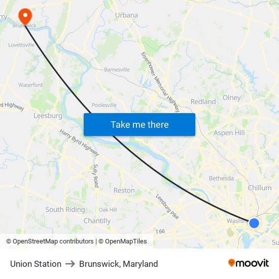 Union Station to Brunswick, Maryland map