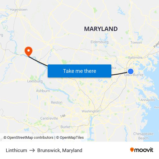 Linthicum to Brunswick, Maryland map