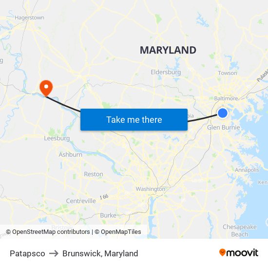 Patapsco to Brunswick, Maryland map