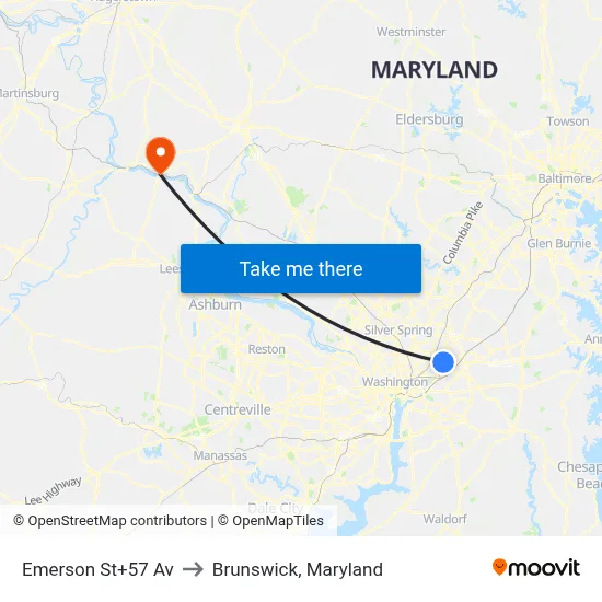 Emerson St+57 Av to Brunswick, Maryland map