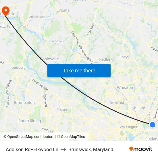 Addison Rd+Elkwood Ln to Brunswick, Maryland map