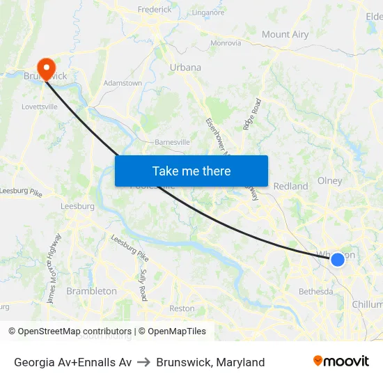Georgia Av+Ennalls Av to Brunswick, Maryland map