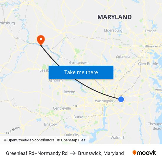 Greenleaf Rd+Normandy Rd to Brunswick, Maryland map
