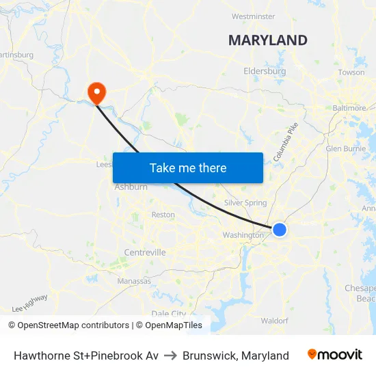 Hawthorne St+Pinebrook Av to Brunswick, Maryland map