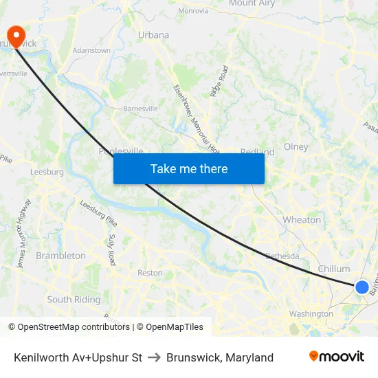 Kenilworth Av+Upshur St to Brunswick, Maryland map