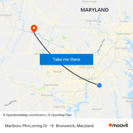 Marlboro Pk+Lorring Dr to Brunswick, Maryland map