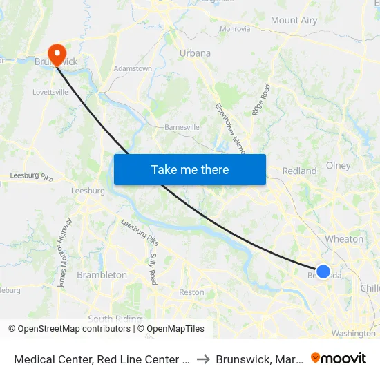 Medical Center, Red Line Center Platform to Brunswick, Maryland map