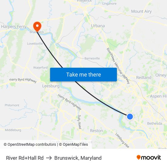 River Rd+Hall Rd to Brunswick, Maryland map