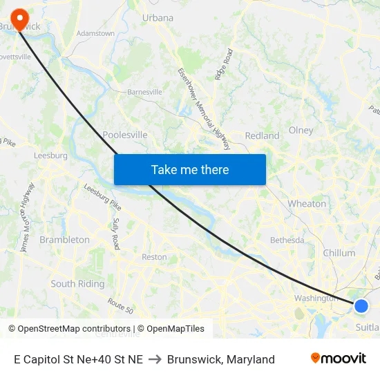 E Capitol St Ne+40 St NE to Brunswick, Maryland map