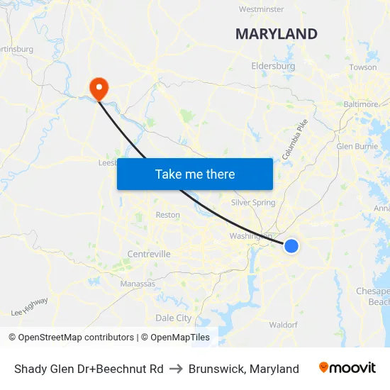 Shady Glen Dr+Beechnut Rd to Brunswick, Maryland map