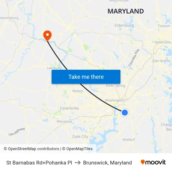 St Barnabas Rd+Pohanka Pl to Brunswick, Maryland map