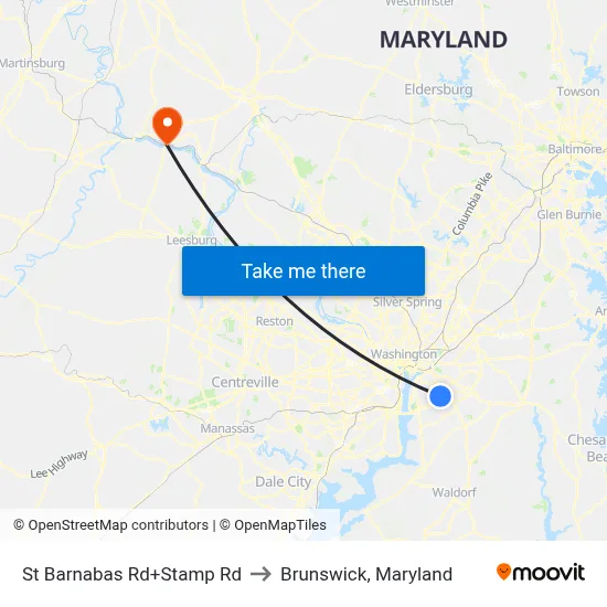 St Barnabas Rd+Stamp Rd to Brunswick, Maryland map