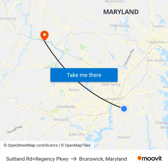 Suitland Rd+Regency Pkwy to Brunswick, Maryland map