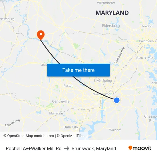 Rochell Av+Walker Mill Rd to Brunswick, Maryland map