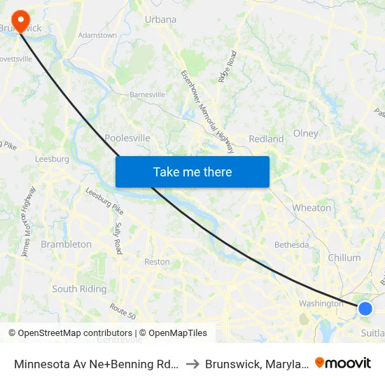 Minnesota Av Ne+Benning Rd NE to Brunswick, Maryland map