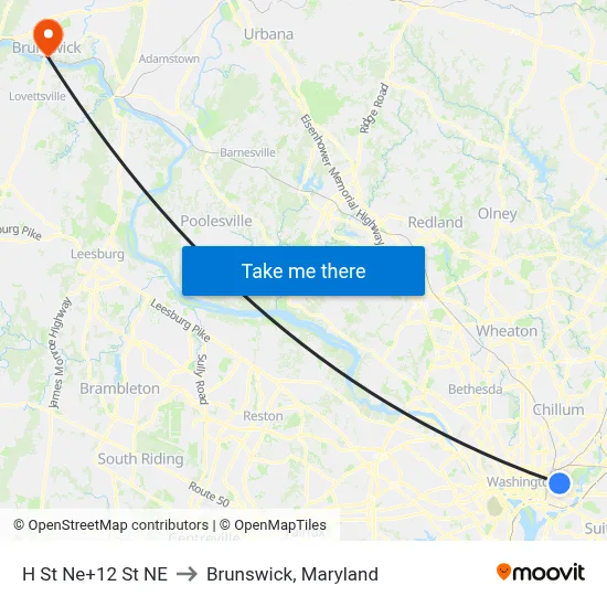 H St Ne+12 St NE to Brunswick, Maryland map
