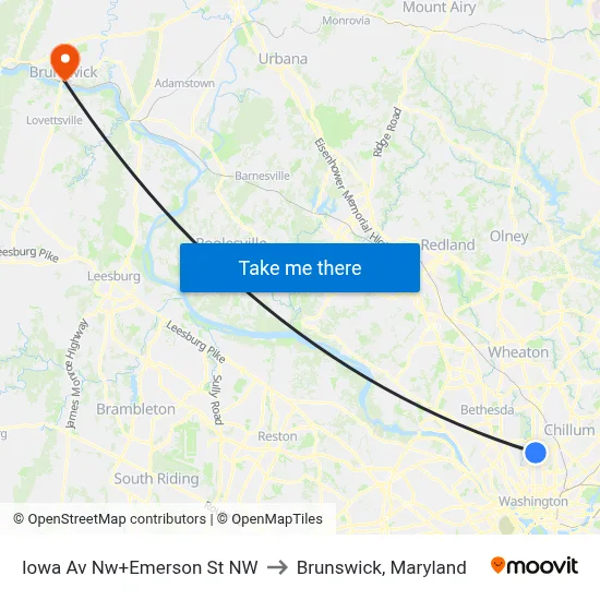 Iowa Av Nw+Emerson St NW to Brunswick, Maryland map