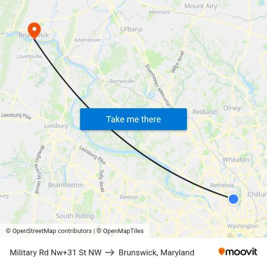 Military Rd Nw+31 St NW to Brunswick, Maryland map